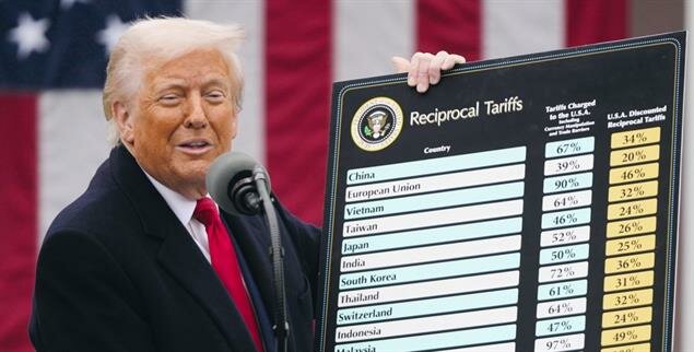 »Eine tolle Zeit, um reich zu werden«: Donald Trump mit Zoll-Tabelle. (Foto: PA / Mark Schiefelbein)